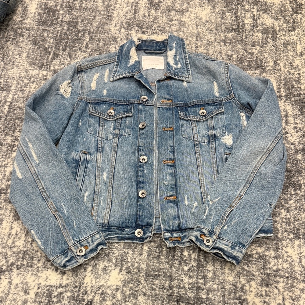 Zara Blue Distressed Jean Jacket